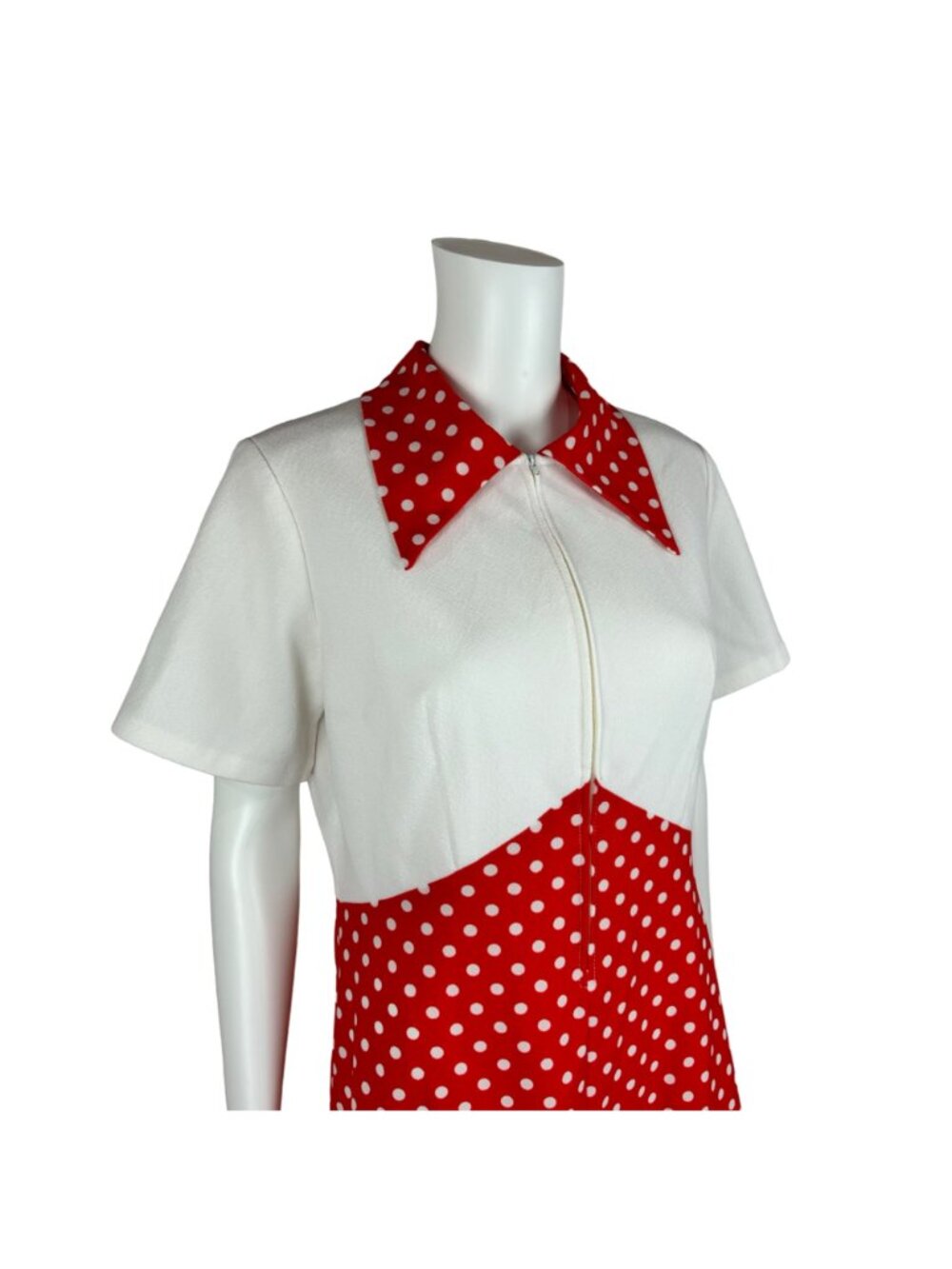 Vintage 70s Polka Dot Dress Women's Large Red White Front Zip Up Mini Minnie Bab - Picture 6 of 11
